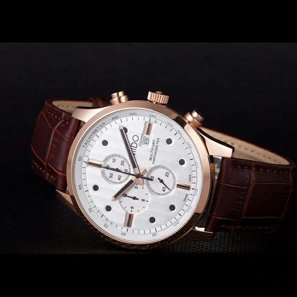 Mido Multifort Brown Croco Leather Strap White Dial new59275