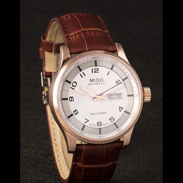 Mido Multifort Brown Croco Leather Strap White Silver Dial new59276