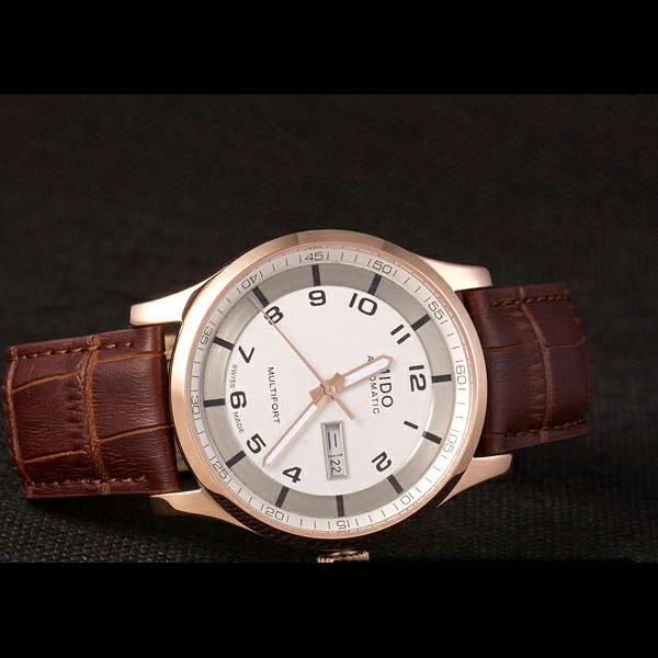 Mido Multifort Brown Croco Leather Strap White Silver Dial new59276