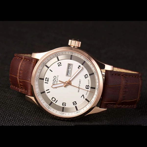 Mido Multifort Brown Croco Leather Strap White Silver Dial new59276