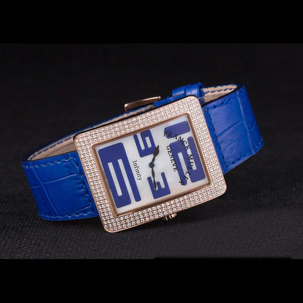 Franck Muller Infinity Diamond Encrusted Rose Gold Bezel Blue Croco Bracelet new59291