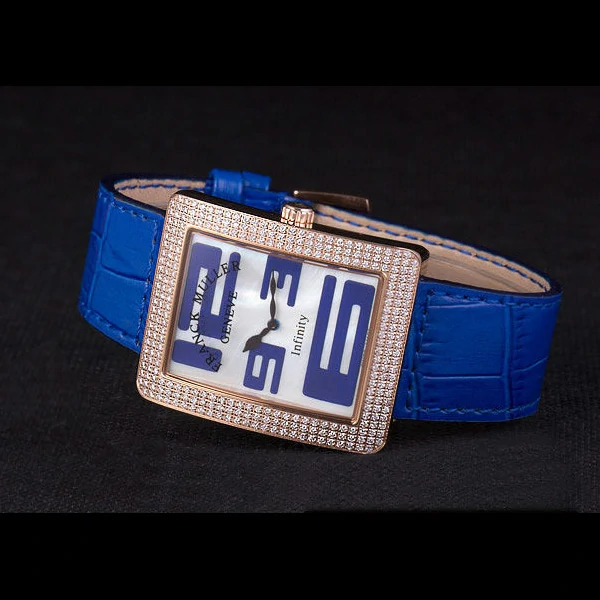 Franck Muller Infinity Diamond Encrusted Rose Gold Bezel Blue Croco Bracelet new59291
