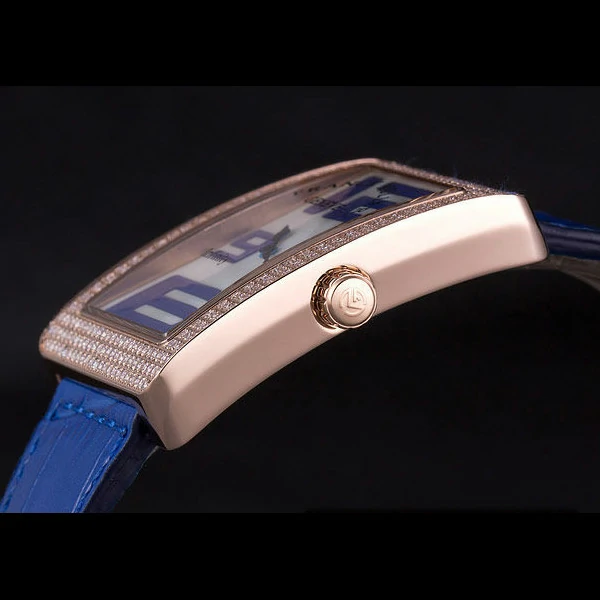 Franck Muller Infinity Diamond Encrusted Rose Gold Bezel Blue Croco Bracelet new59291