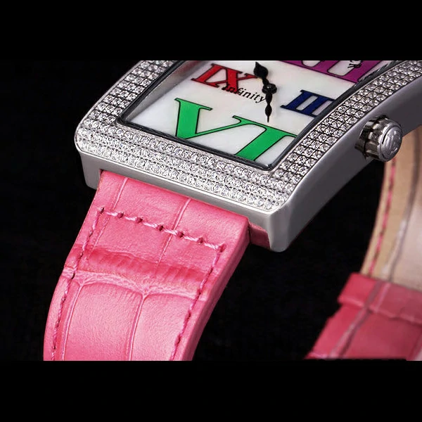 Franck Muller Infinity Diamond Encrusted Rose Gold Bezel Pink Croco Bracelet new59292