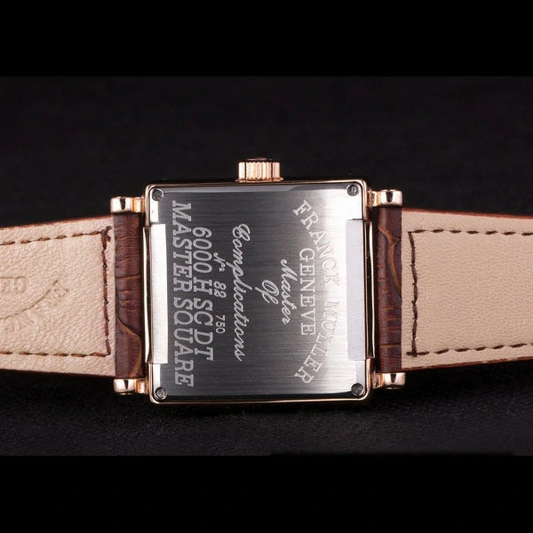 Franck Muller Master Square Diamond Encrusted Rose Gold Bezel Brown Croco Bracelet new59297