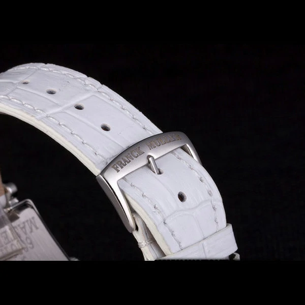Franck Muller Master Square Diamond Encrusted Stainless Steel Bezel White Croco Bracelet new59298