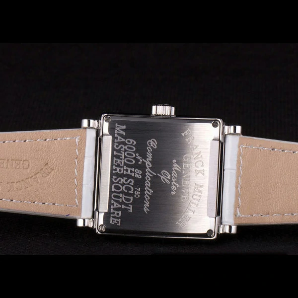Franck Muller Master Square Diamond Encrusted Stainless Steel Bezel White Croco Bracelet new59298