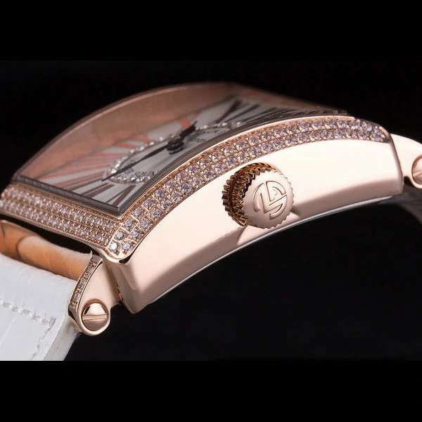 Franck Muller Master Square Diamond Encrusted Rose Gold Bezel White Croco Bracelet new59299