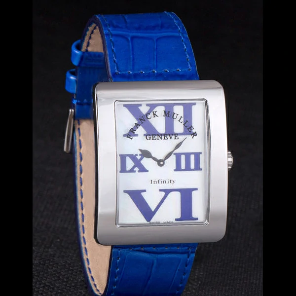 Franck Muller Infinity Polished Stainless Steel Bezel Blue Croco Bracelet new59303