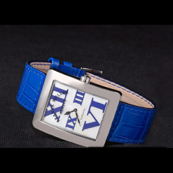 Franck Muller Infinity Polished Stainless Steel Bezel Blue Croco Bracelet new59303