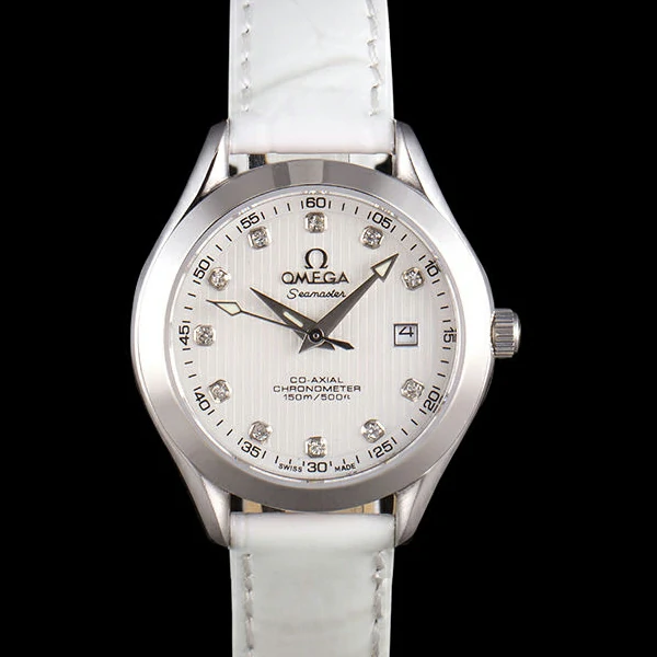 Omega Seamaster Lady White Leather Bracelet White Patterned Dial new59347