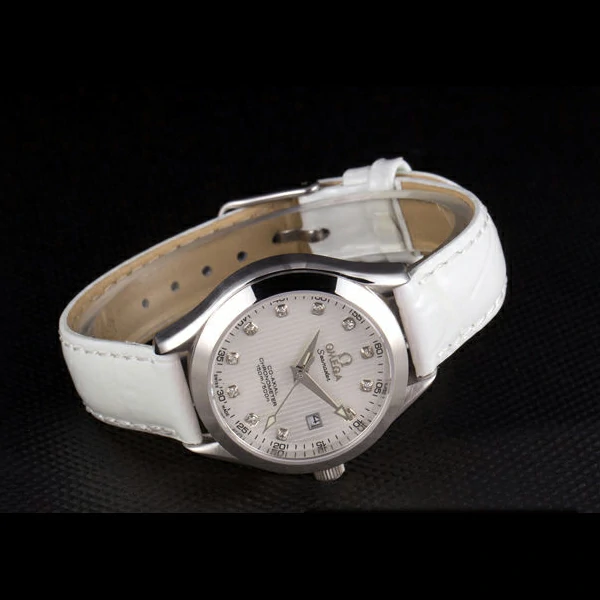 Omega Seamaster Lady White Leather Bracelet White Patterned Dial new59347