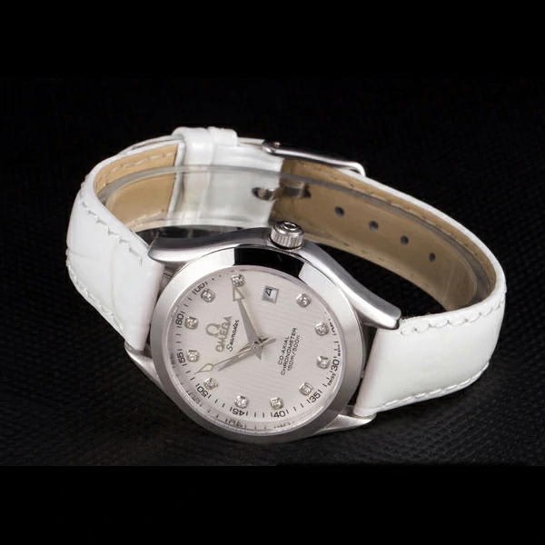 Omega Seamaster Lady White Leather Bracelet White Patterned Dial new59347