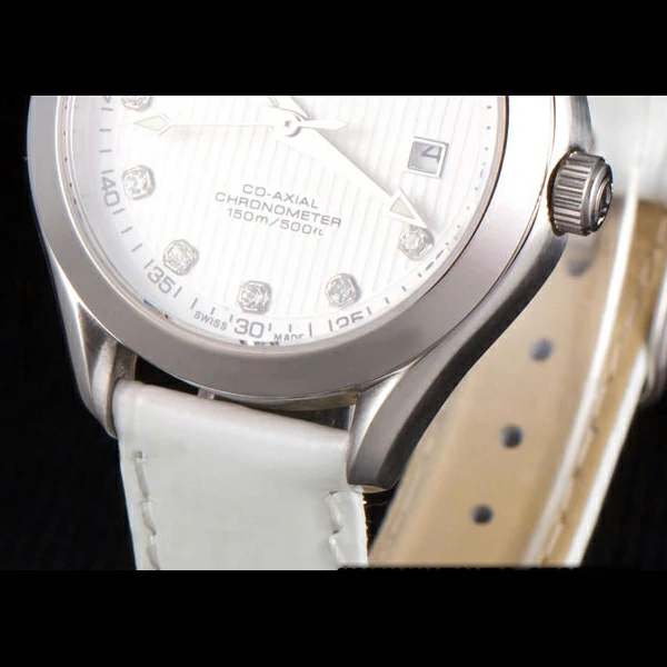 Omega Seamaster Lady White Leather Bracelet White Patterned Dial new59347