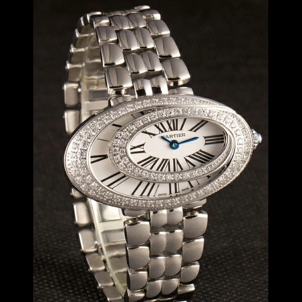Cartier Baignoire Hypnose White Dial Diamonds Steel Case Steel Bracelet new59382