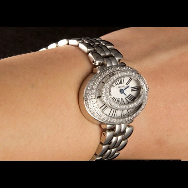 Cartier Baignoire Hypnose White Dial Diamonds Steel Case Steel Bracelet new59382