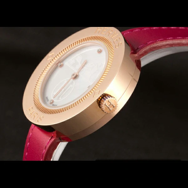 Hermes Classic MOP Dial Magenta Leather Bracelet new59396