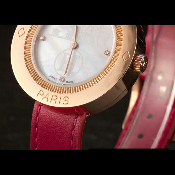 Hermes Classic MOP Dial Magenta Leather Bracelet new59396