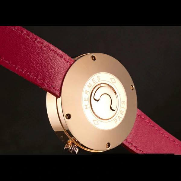 Hermes Classic MOP Dial Magenta Leather Bracelet new59396