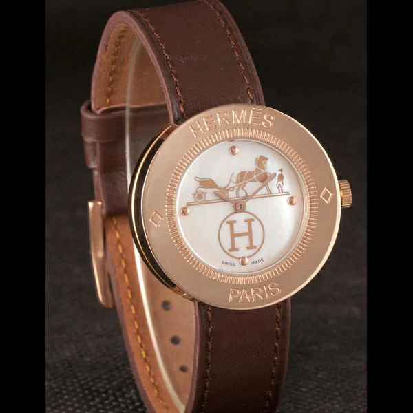 Hermes Classic MOP Dial Brown Leather Bracelet new59397