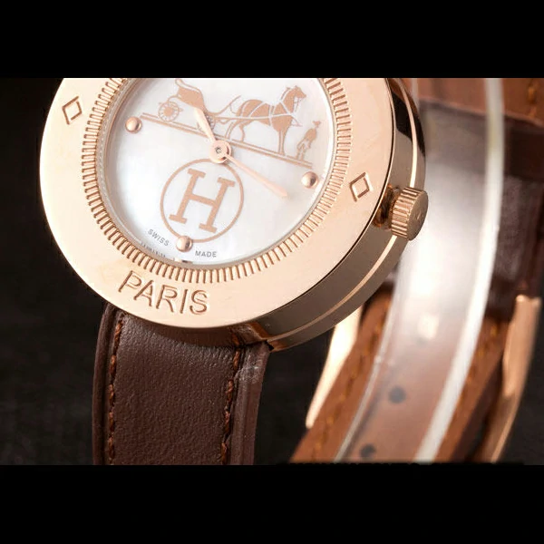 Hermes Classic MOP Dial Brown Leather Bracelet new59397