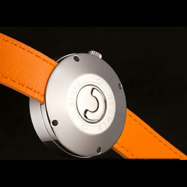 Hermes Classic MOP Dial Orange Leather Bracelet new59398