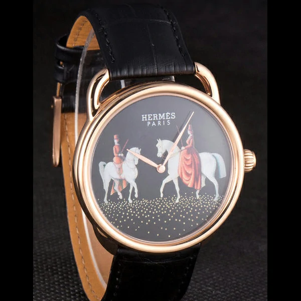 Hermes Classic Croco Leather Strap Black Dial new59403