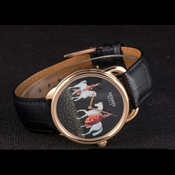 Hermes Classic Croco Leather Strap Black Dial new59403