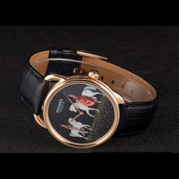Hermes Classic Croco Leather Strap Black Dial new59403
