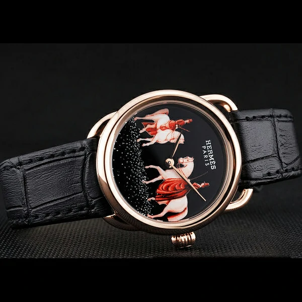 Hermes Classic Croco Leather Strap Black Dial new59404