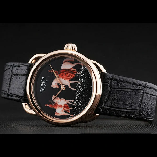 Hermes Classic Croco Leather Strap Black Dial new59404