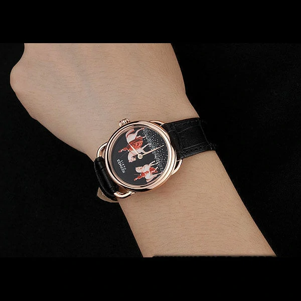 Hermes Classic Croco Leather Strap Black Dial new59404