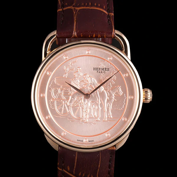 Hermes Classic Croco Leather Strap Rose Gold Dial new59405