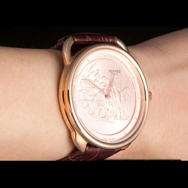 Hermes Classic Croco Leather Strap Rose Gold Dial new59405