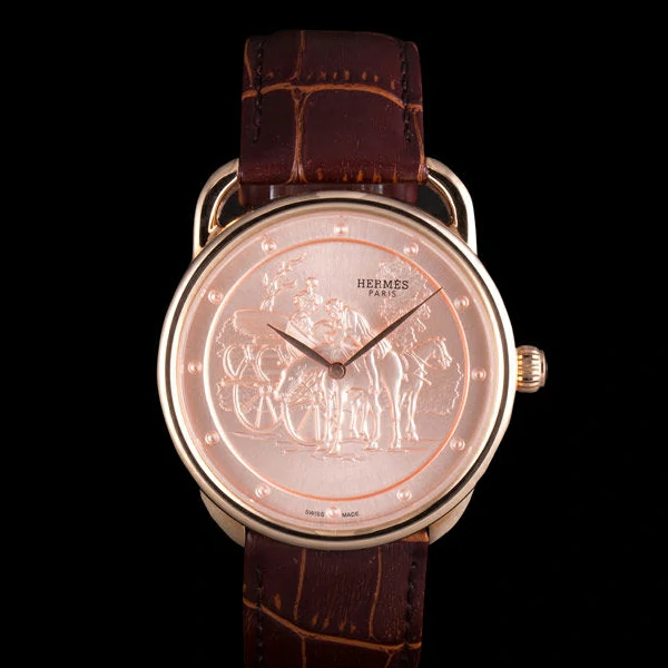 Hermes Classic Croco Leather Strap Rose Gold Dial new59405