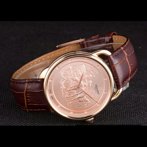 Hermes Classic Croco Leather Strap Rose Gold Dial new59405