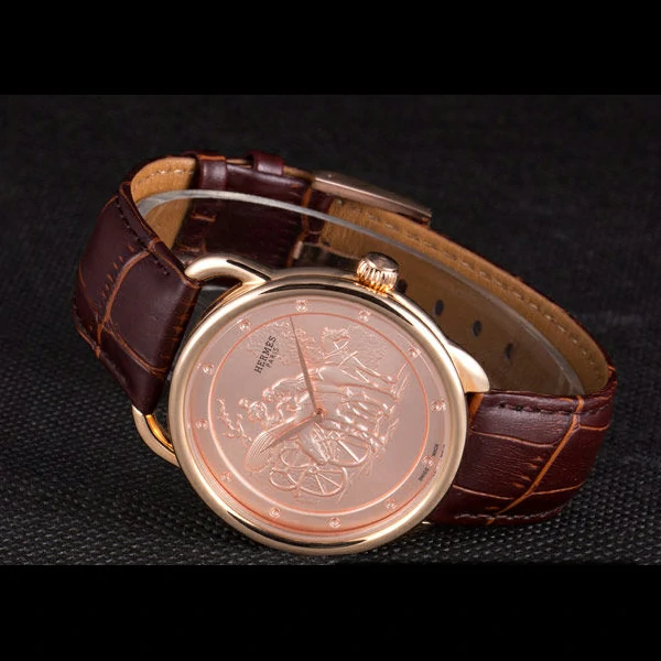 Hermes Classic Croco Leather Strap Rose Gold Dial new59405