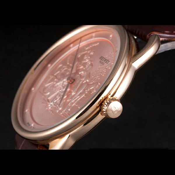 Hermes Classic Croco Leather Strap Rose Gold Dial new59405