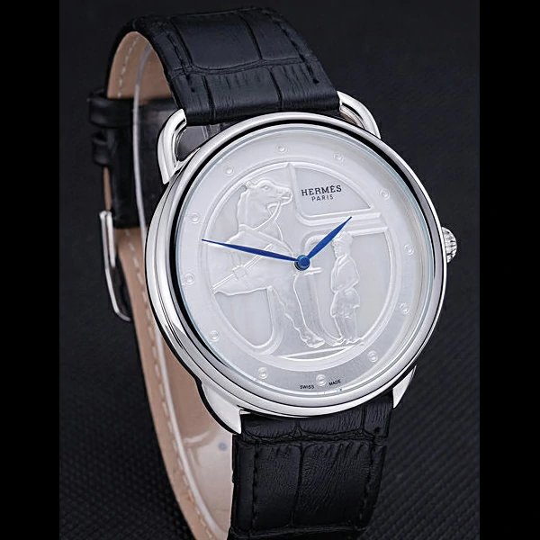 Hermes Classic Croco Leather Strap Silver Dial new59406