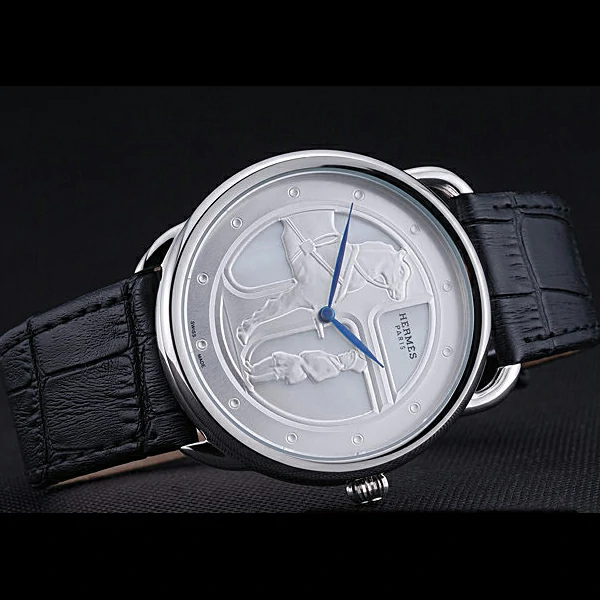 Hermes Classic Croco Leather Strap Silver Dial new59406