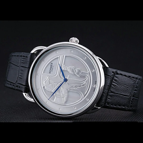 Hermes Classic Croco Leather Strap Silver Dial new59406