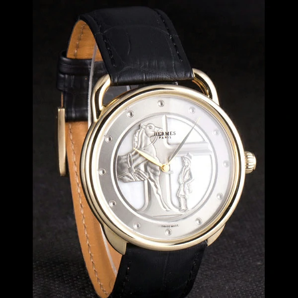 Hermes Classic Croco Leather Strap Silver Dial new59407