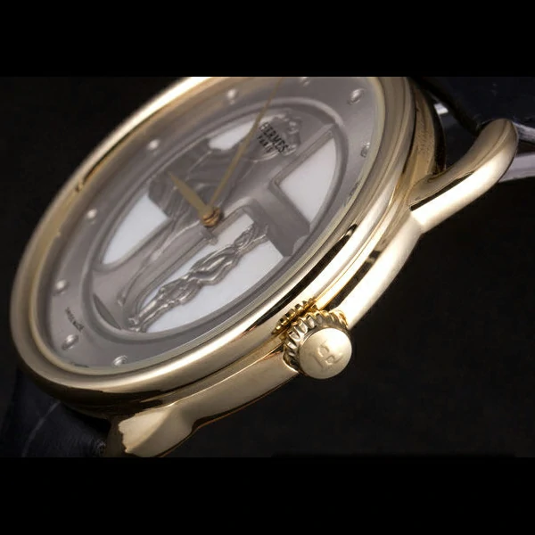 Hermes Classic Croco Leather Strap Silver Dial new59407