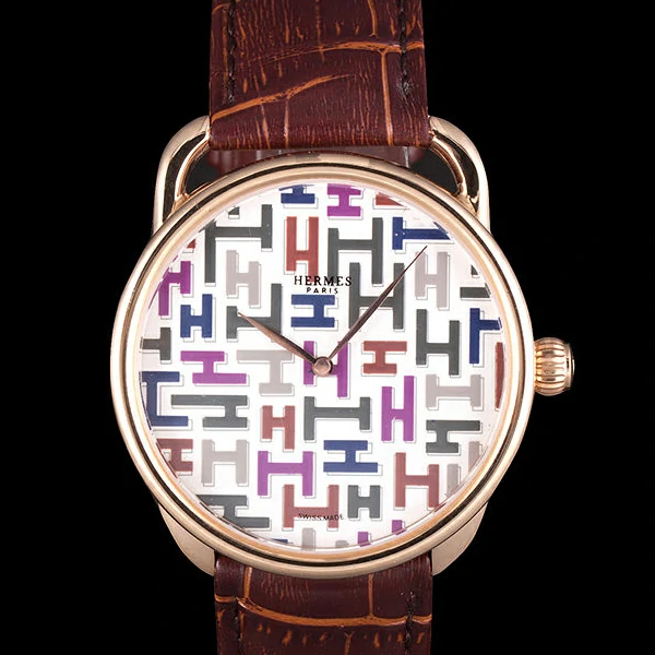 Hermes Classic Croco Leather Strap Multicolor Patterned Logo Dial new59408