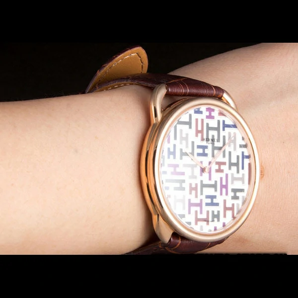 Hermes Classic Croco Leather Strap Multicolor Patterned Logo Dial new59408