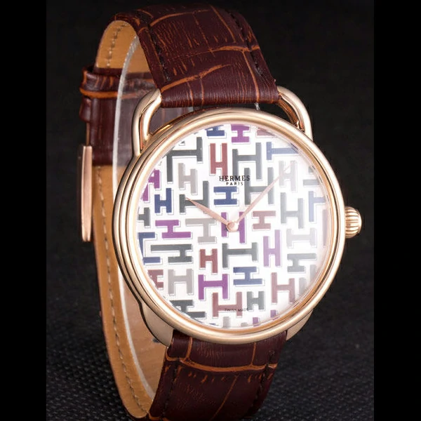 Hermes Classic Croco Leather Strap Multicolor Patterned Logo Dial new59408
