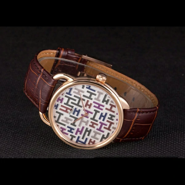 Hermes Classic Croco Leather Strap Multicolor Patterned Logo Dial new59408