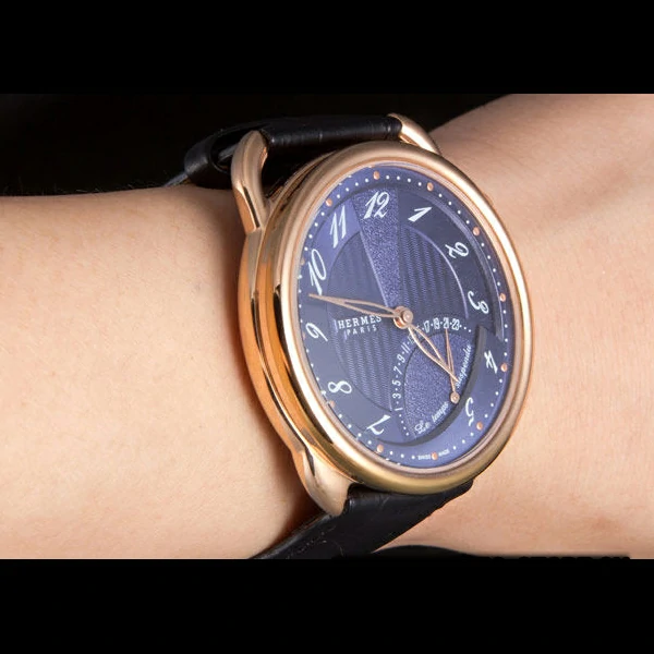 Hermes Classic Croco Leather Strap Navy Dial new59410