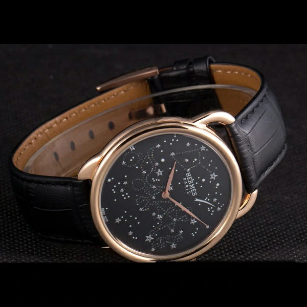Hermes Classic Croco Leather Strap Black Dial new59411
