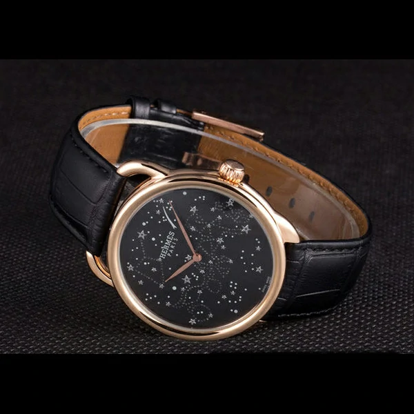 Hermes Classic Croco Leather Strap Black Dial new59411